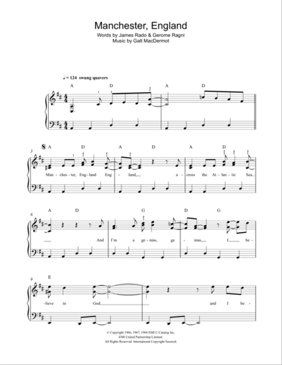 Manchester, England Easy Piano scores gallery preview page 1