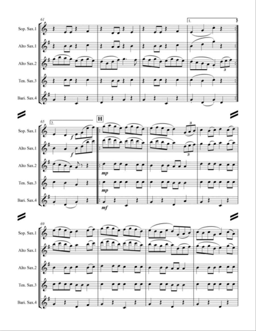 Fiddle Tunes Medley (for Saxophone Quartet SATB or AATB) Saxophone Quartet scores gallery preview page 6