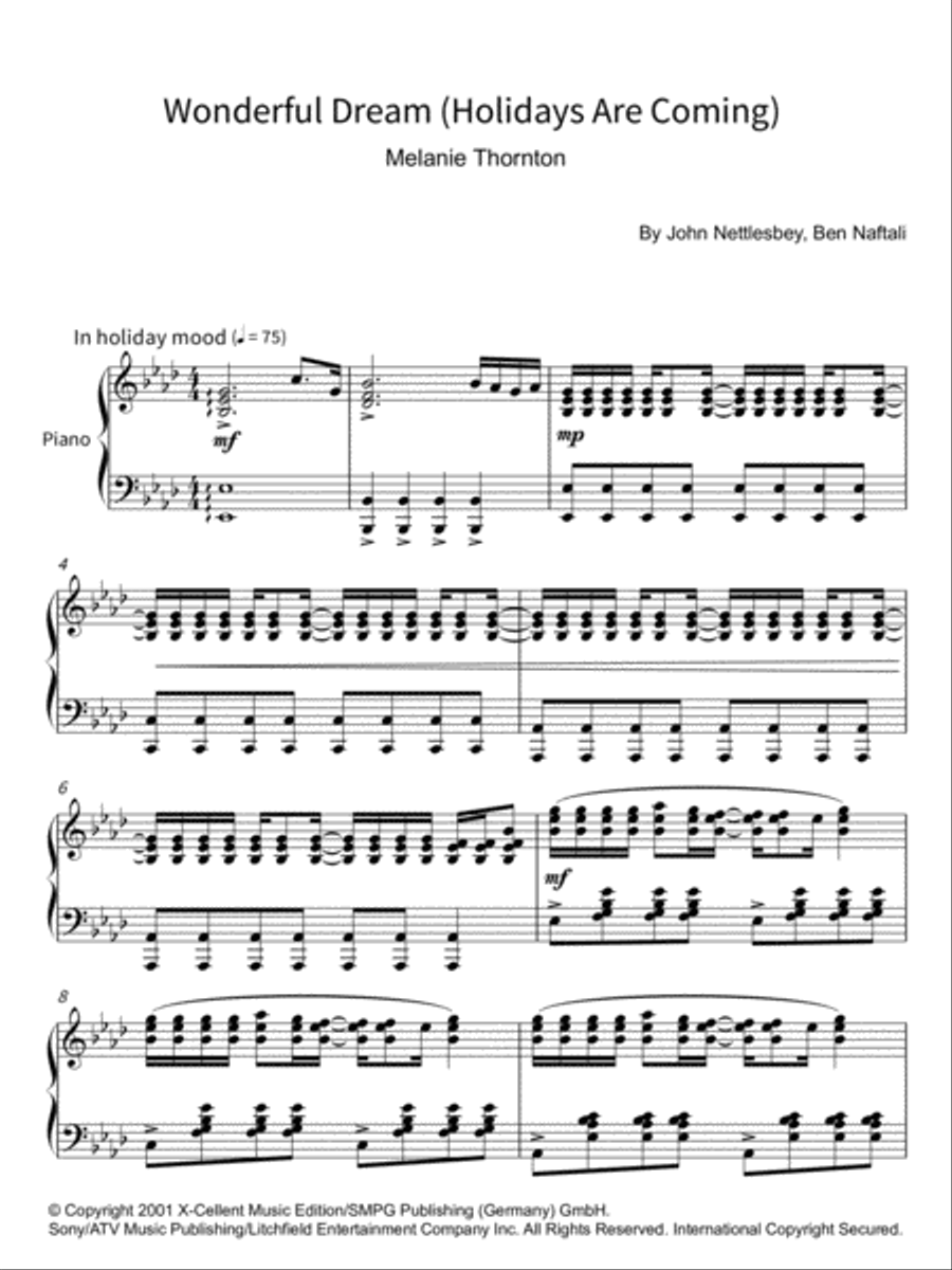 Wonderful Dream (holidays Are Coming) Piano Solo scores gallery preview page 1