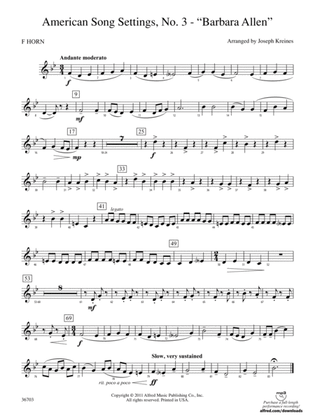 American Song Settings, No. 3 "Barbara Allen": 1st F Horn