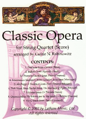 Classic Opera For String Quartet Parts