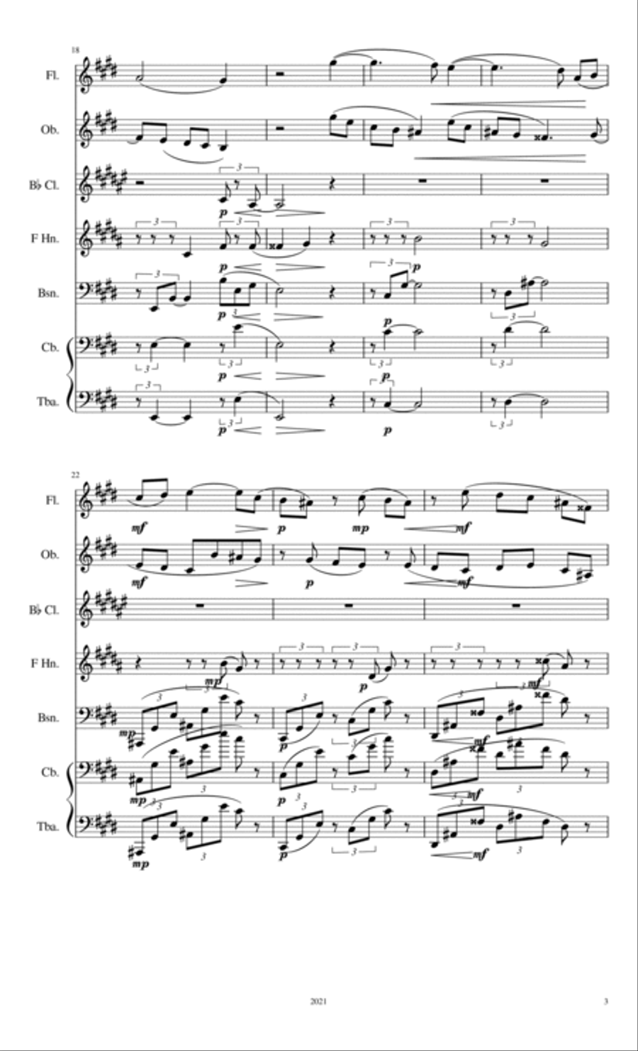 Brahms Intermezzo Opus 116 No. 4, arranged for ensemble Woodwind Quintet scores gallery preview page 4