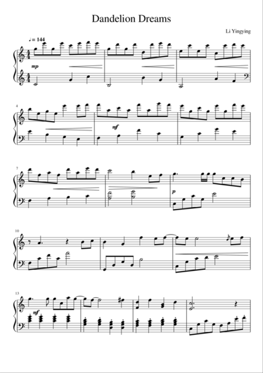 Dandelion Dreams Dandelion Dreams Piano Method scores gallery preview page 1