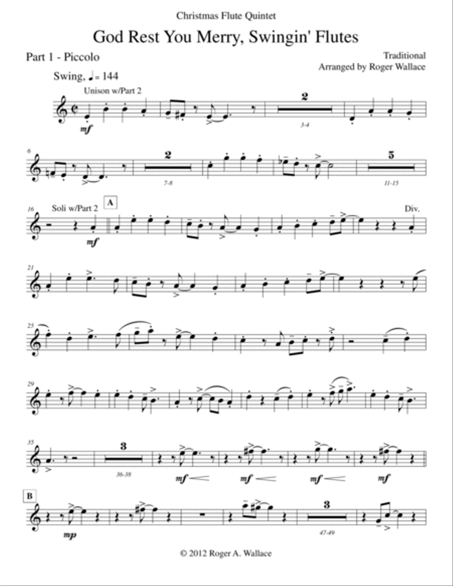 God Rest You Merry, Gentlemen (Flute Quintet or Choir) Flute Choir scores gallery preview page 6
