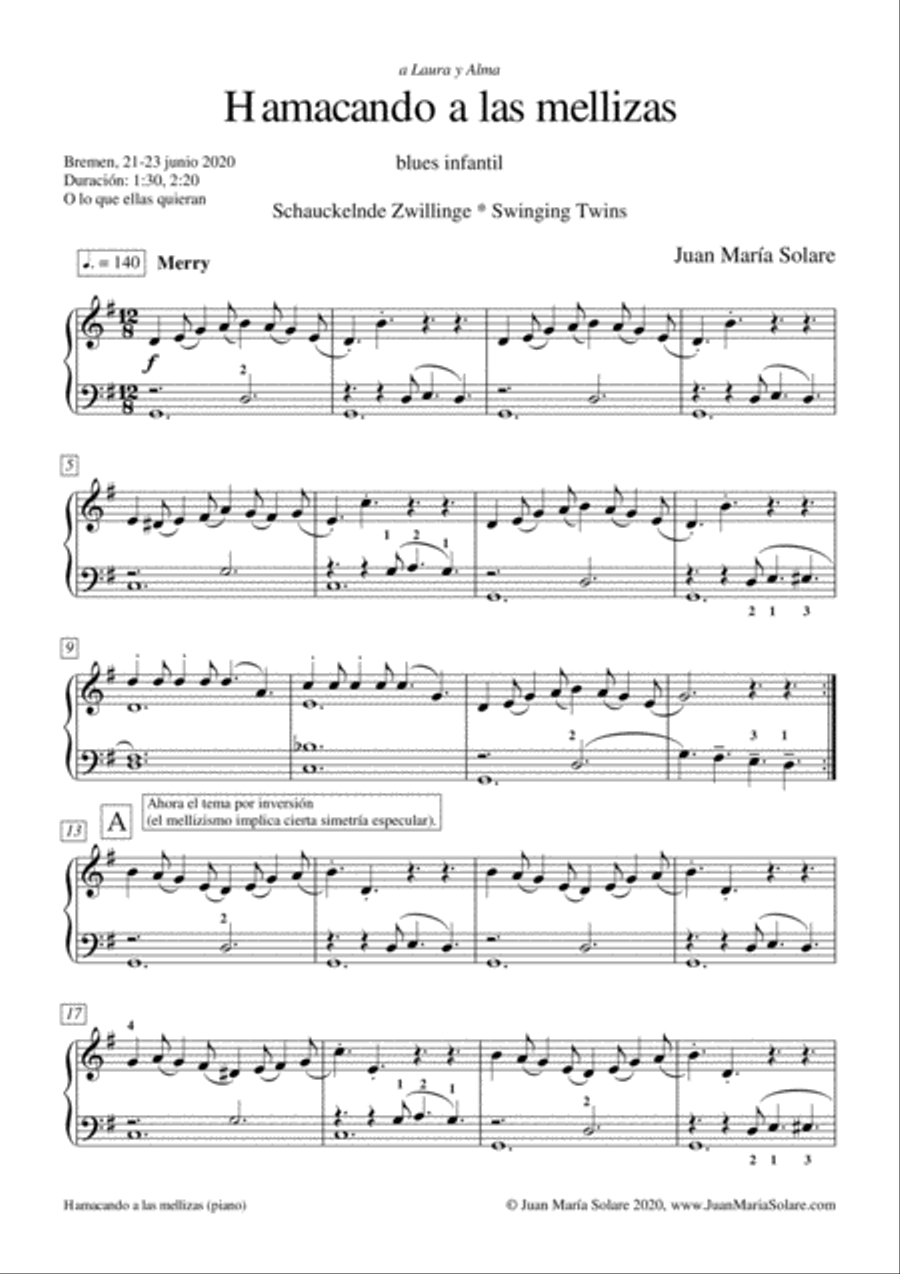 Hamacando a las mellizas [piano solo] Piano Method scores gallery preview page 1
