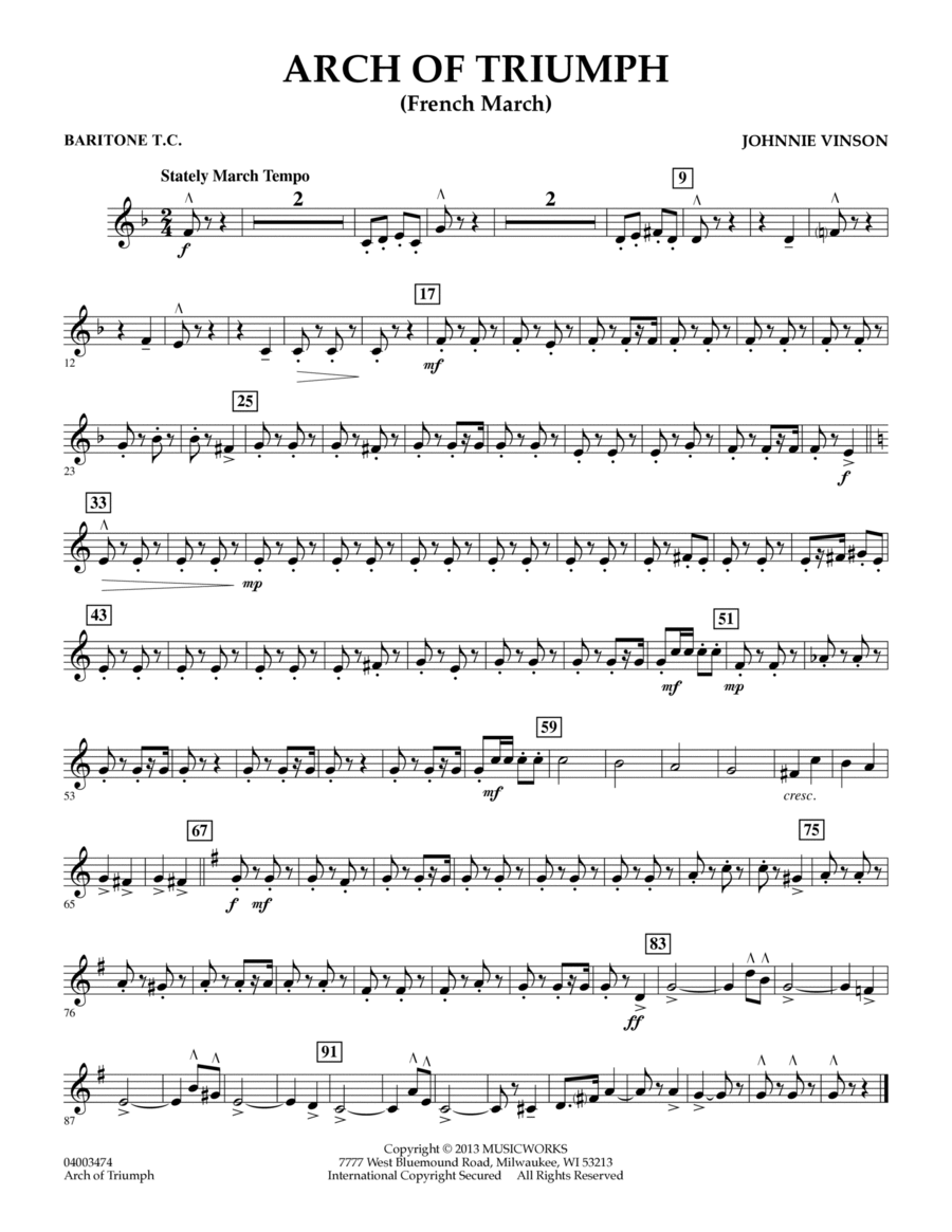 Arch of Triumph (French March) - Baritone T.C. Concert Band scores gallery preview page 1