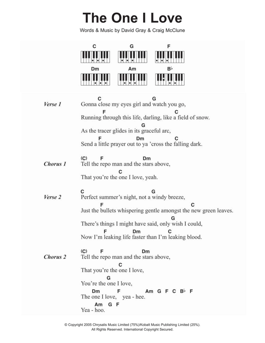 The One I Love Piano scores gallery preview page 1
