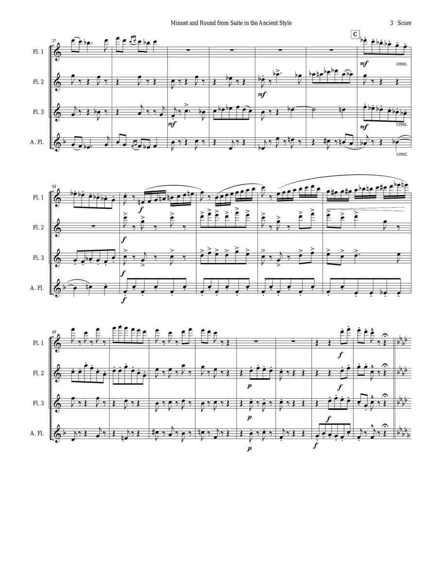 Minuet and Round from d'Indy Suite in the Ancient Style set for Flute Quartet Flute Quartet scores gallery preview page 3