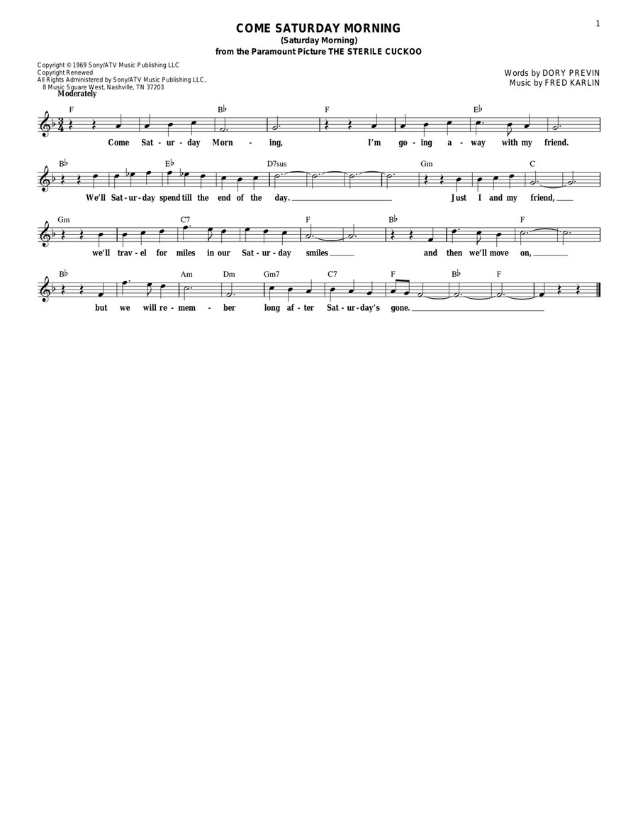 Come Saturday Morning (Saturday Morning) Electric Guitar scores gallery preview page 1