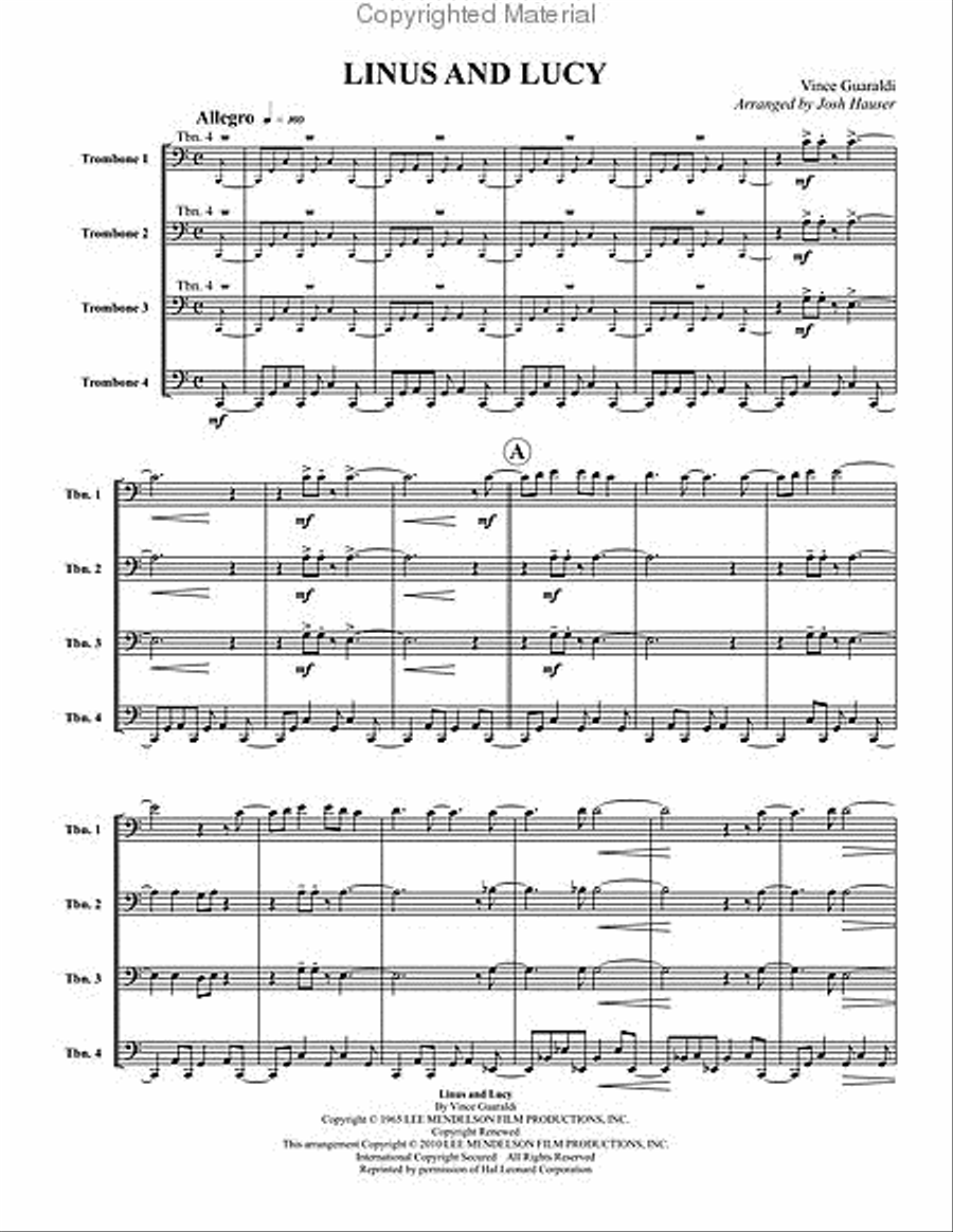 Linus and Lucy Trombone Quartet scores gallery preview page 2