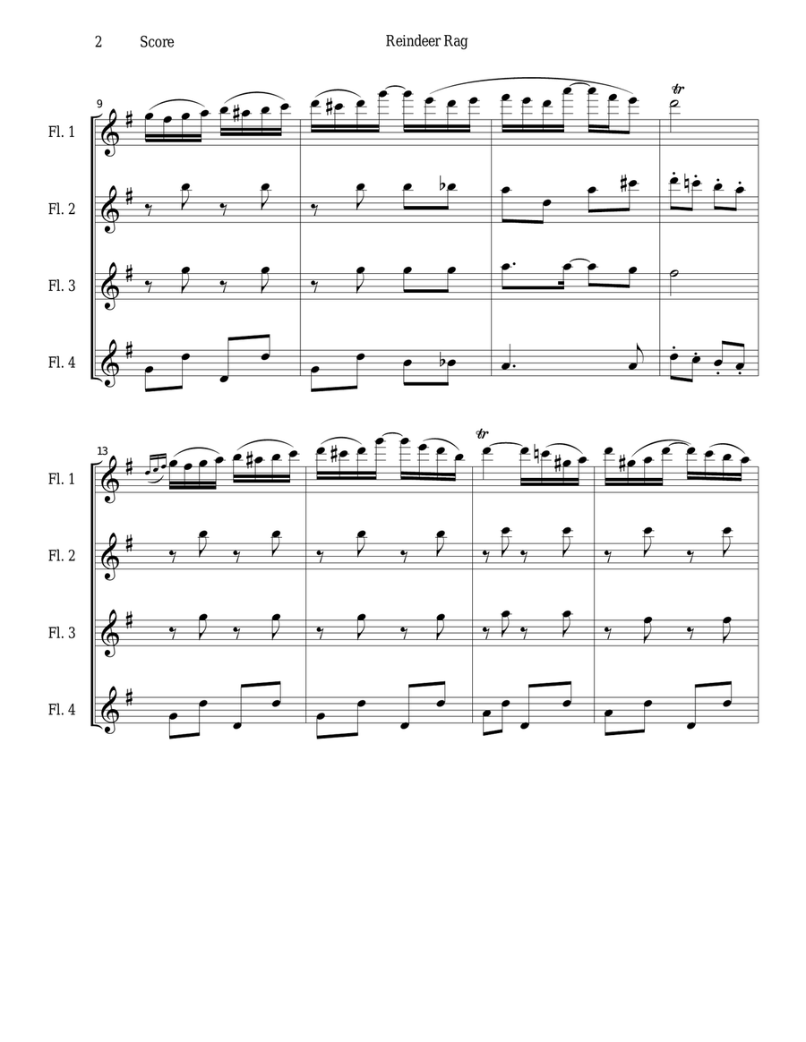 Reindeer Rag for Flute Quartet Flute Quartet scores gallery preview page 2