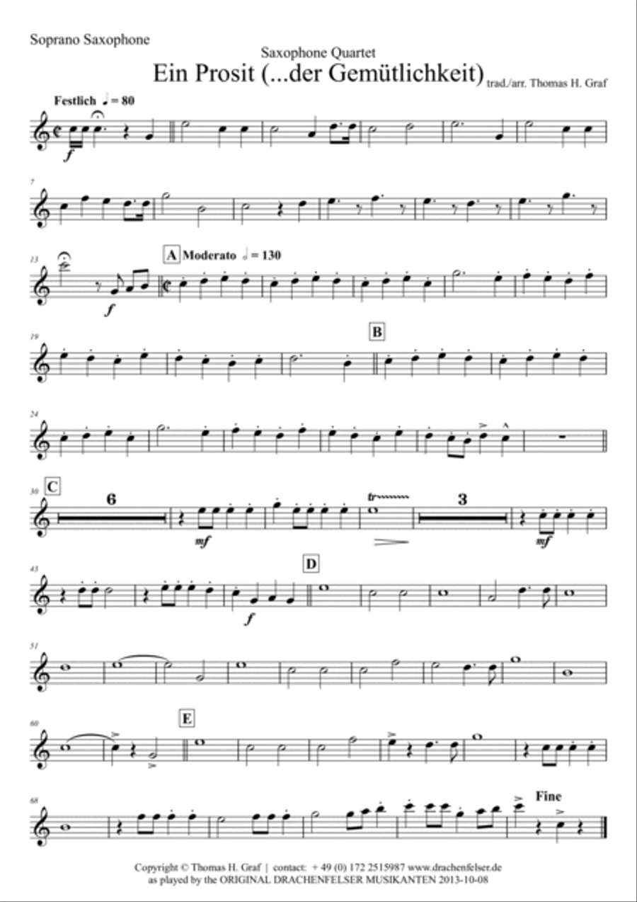 Ein Prosit - German Folk Song - Oktoberfest - Saxophone Quartet Saxophone Quartet scores gallery preview page 3