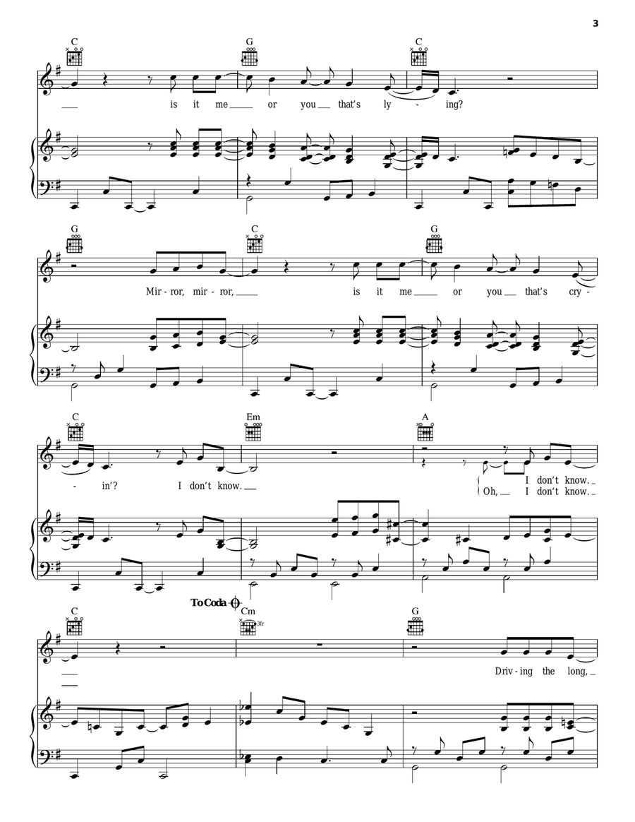 Mirror Mirror Piano, Vocal, Guitar scores gallery preview page 3
