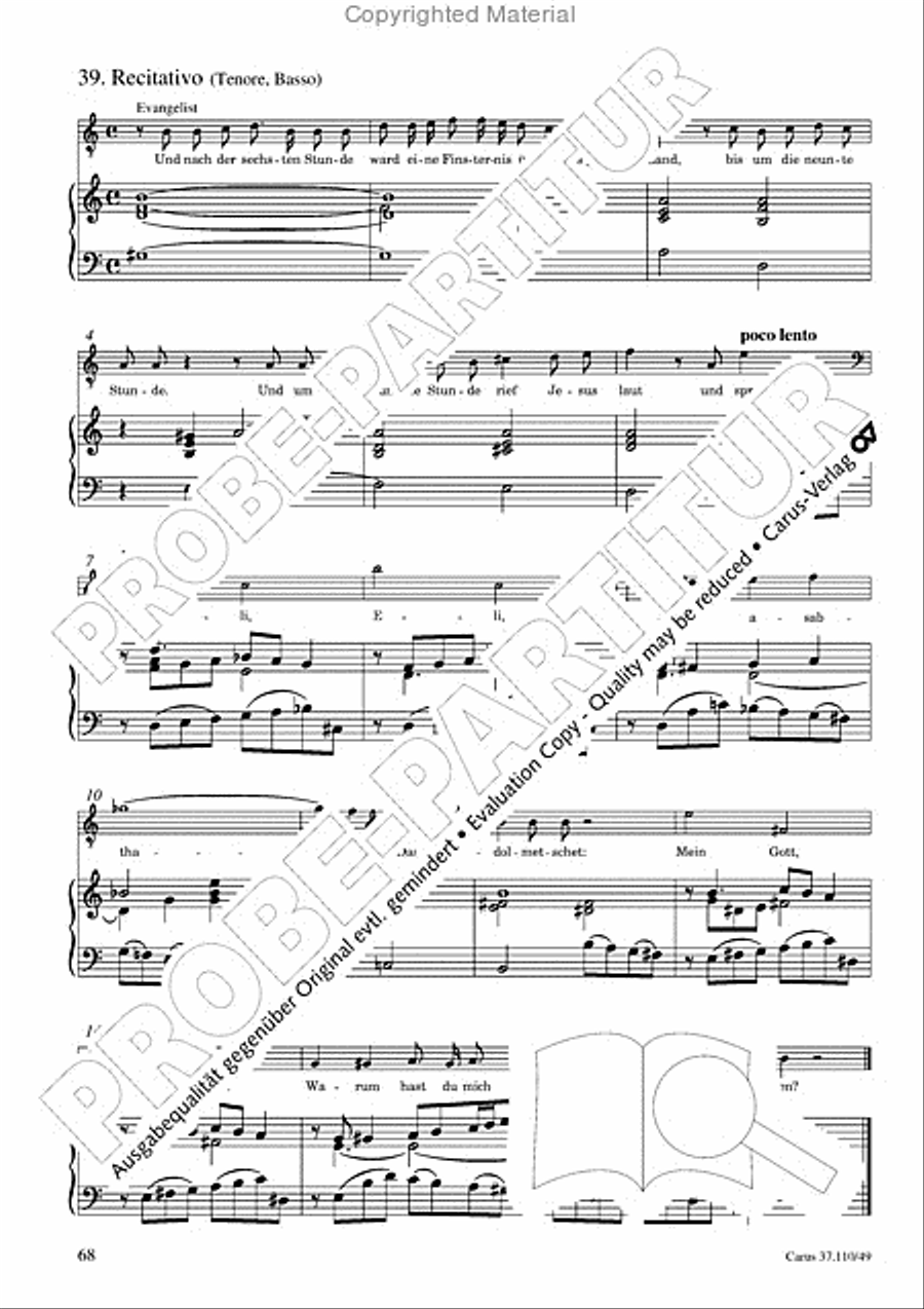 Markuspassion. Werkausgabe Reihe 1, Bd. 7 (Homilius) Organ scores gallery preview page 69