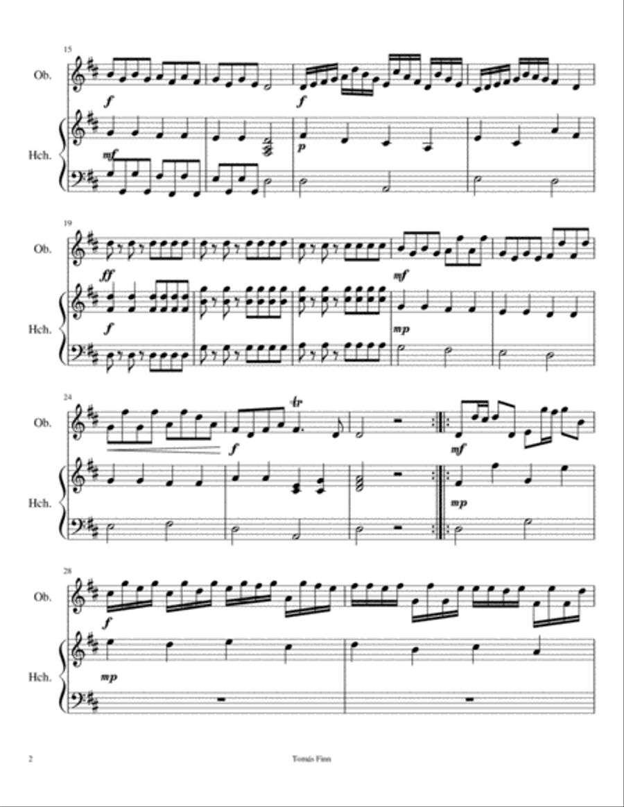 Piece n°13 in D for oboe and harpichord (piano) Oboe scores gallery preview page 2
