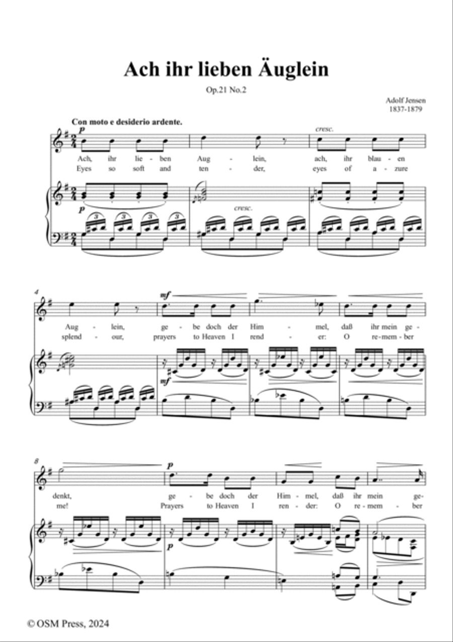 A. Jensen-Ach ihr lieben Äuglein,in G Major,Op.21 No.2 Voice scores gallery preview page 2