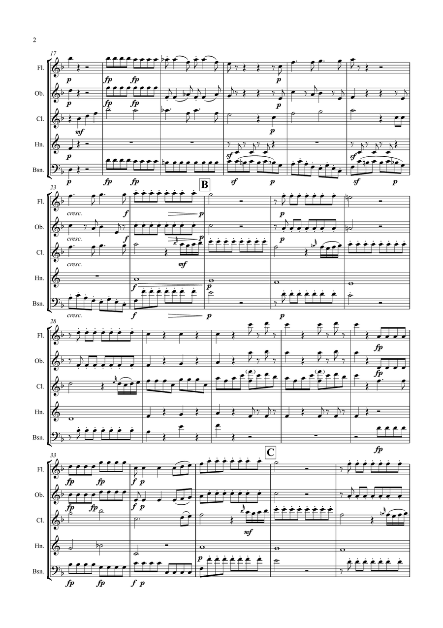 Mozart: The Magic Flute K620 No.14.Aria (Der Holle Rache) (Queen of the Night's Aria) - wind quintet Woodwind Quintet scores gallery preview page 2