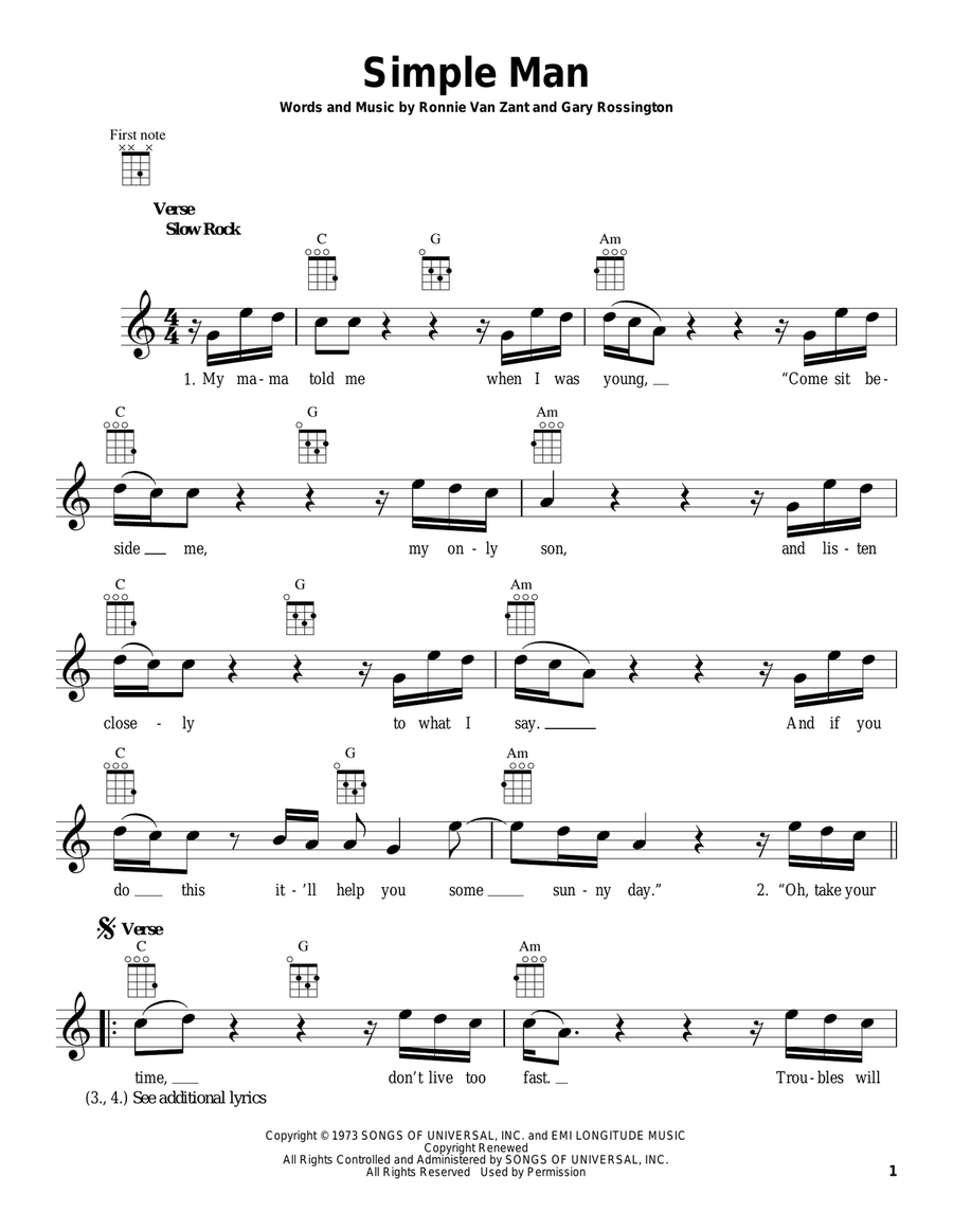 Simple Man Ukulele scores gallery preview page 1