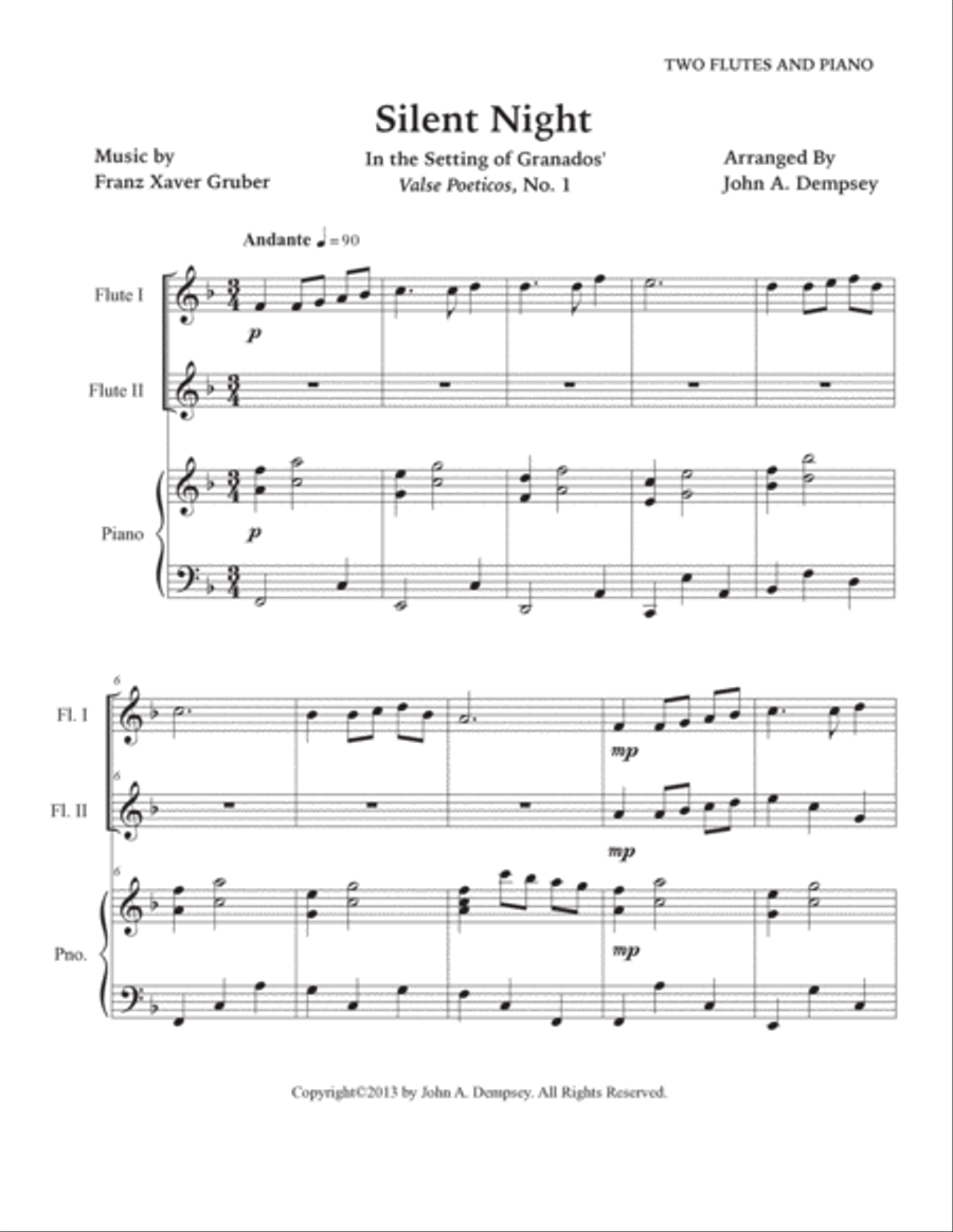 Silent Night (Trio for Two Flutes and Piano) Woodwind Duet scores gallery preview page 5