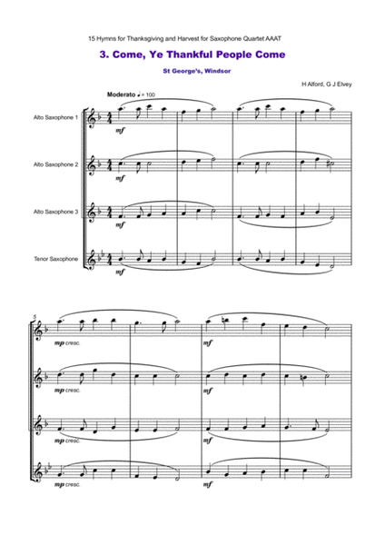 15 Favourite Hymns for Thanksgiving and Harvest for Saxophone Quartet AAAT