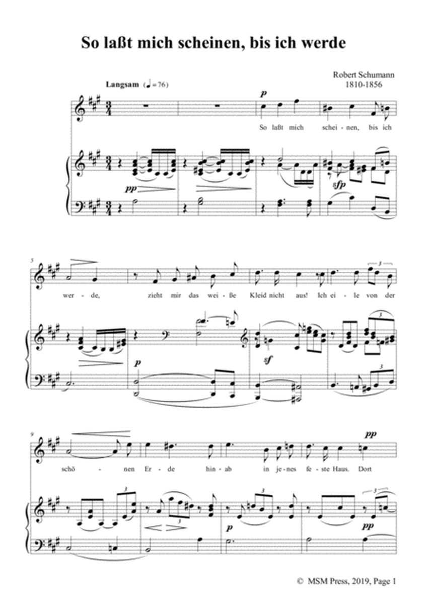 Schumann-So laßt mich scheinen,bis ich werde,Op.98a No.1,in A Major,for Voice&Pno