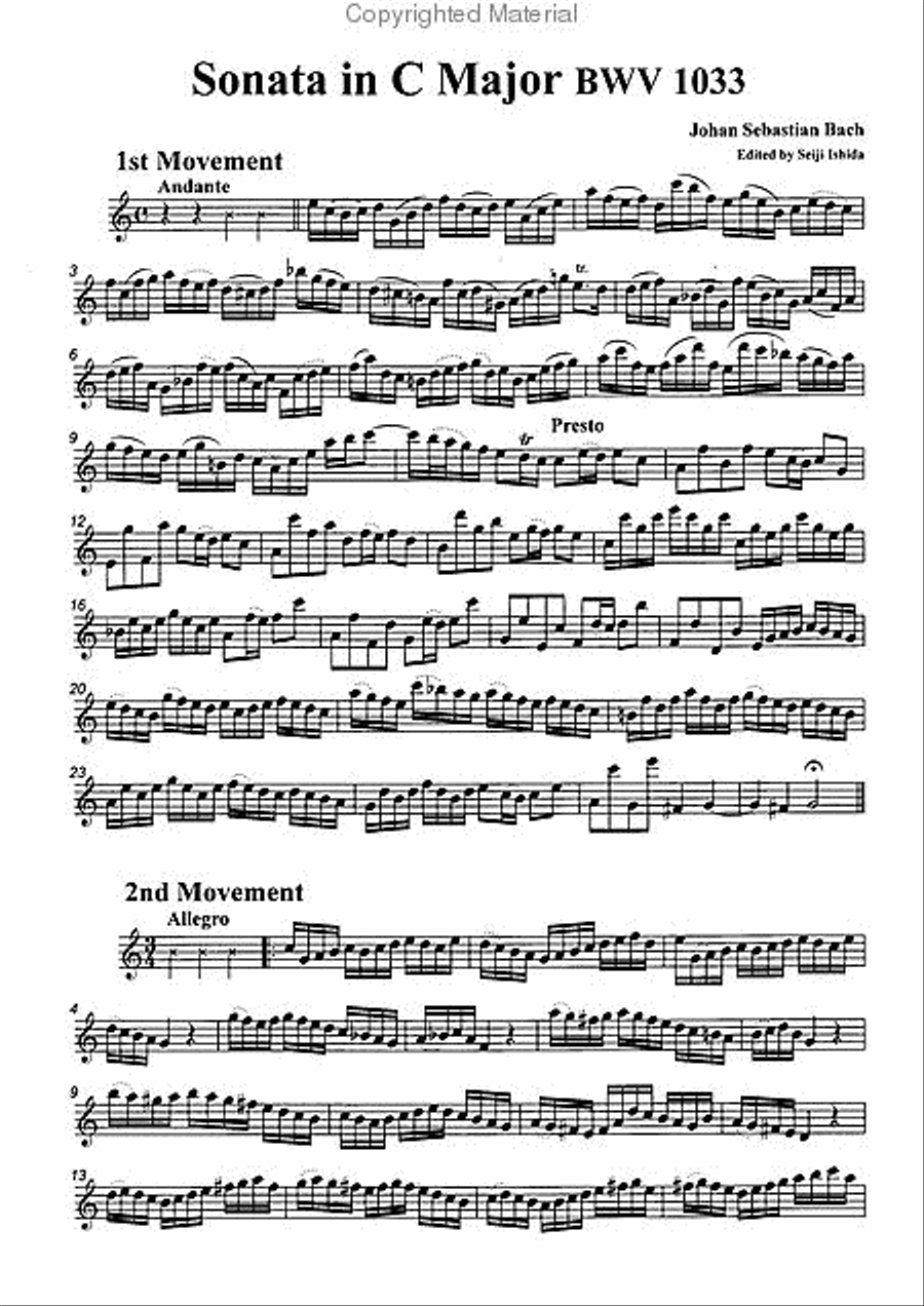 Sonata in C Major, BWV1033 Flute scores gallery preview page 2
