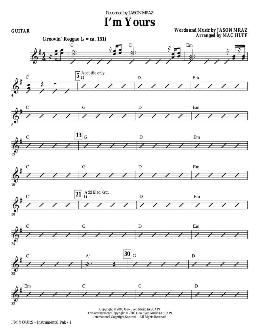 I'm Yours - Guitar I'm Yours - Guitar Choir scores gallery preview page 1