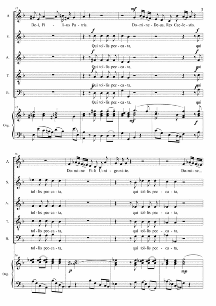 DOMINE DEUS, AGNUS DEI - Vivaldi - From "Gloria" RV 589 - For Alto, SATB Choir and Piano/Organ image number null
