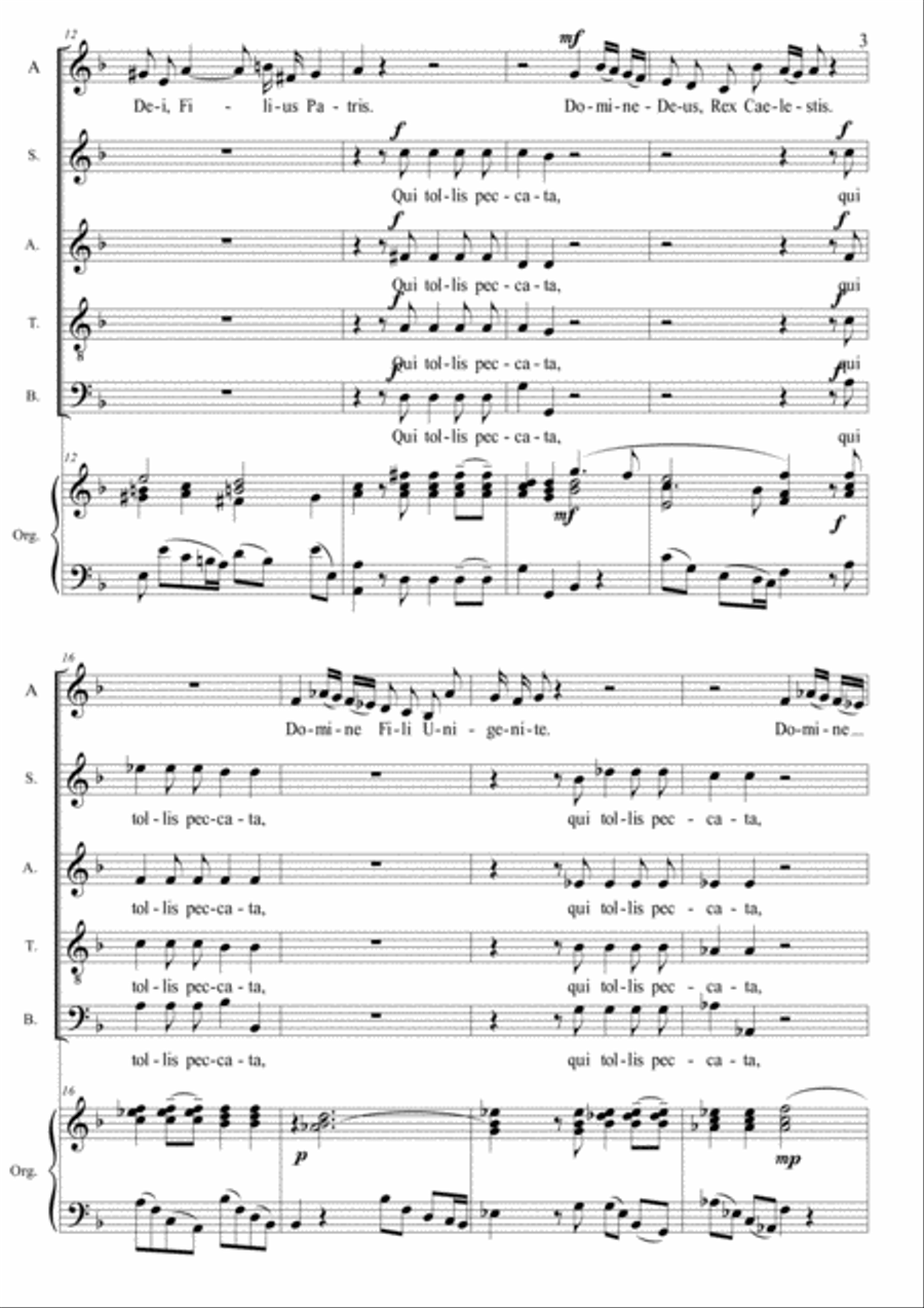 DOMINE DEUS, AGNUS DEI - Vivaldi - From "Gloria" RV 589 - For Alto, SATB Choir and Piano/Organ image number null