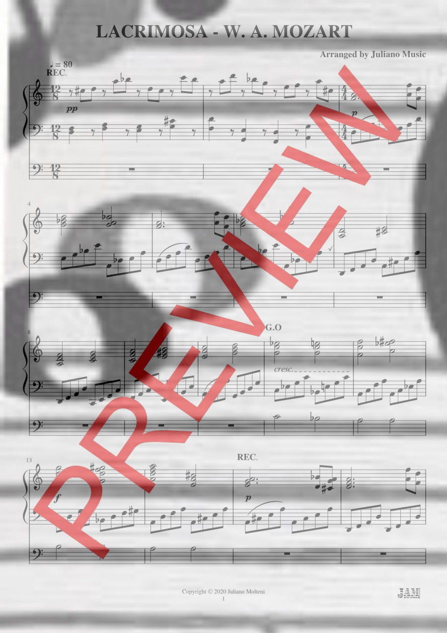 LACRIMOSA (EASY ORGAN) - W. A. MOZART LACRIMOSA (EASY ORGAN) - W. A. MOZART Organ Solo scores gallery preview page 2
