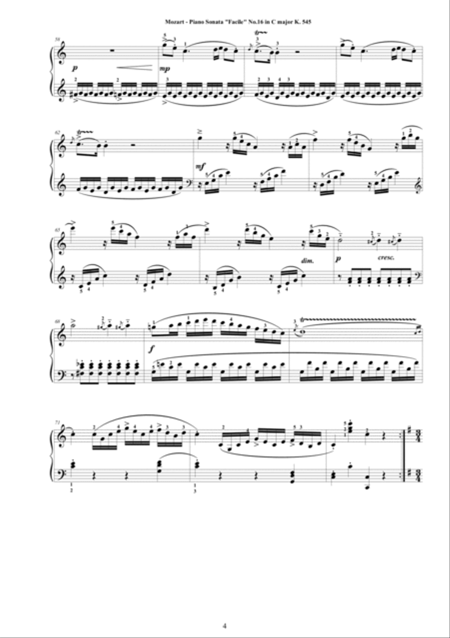 Mozart - Piano Sonata 'Facile' No.16 in C major K 545 - Complete score Easy Piano scores gallery preview page 4
