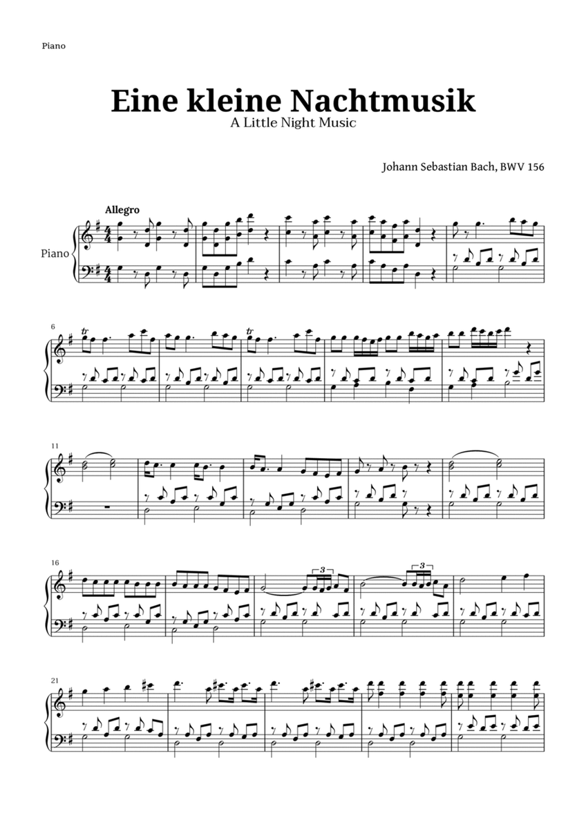 Eine kleine Nachtmusik by Mozart for Piano image number null