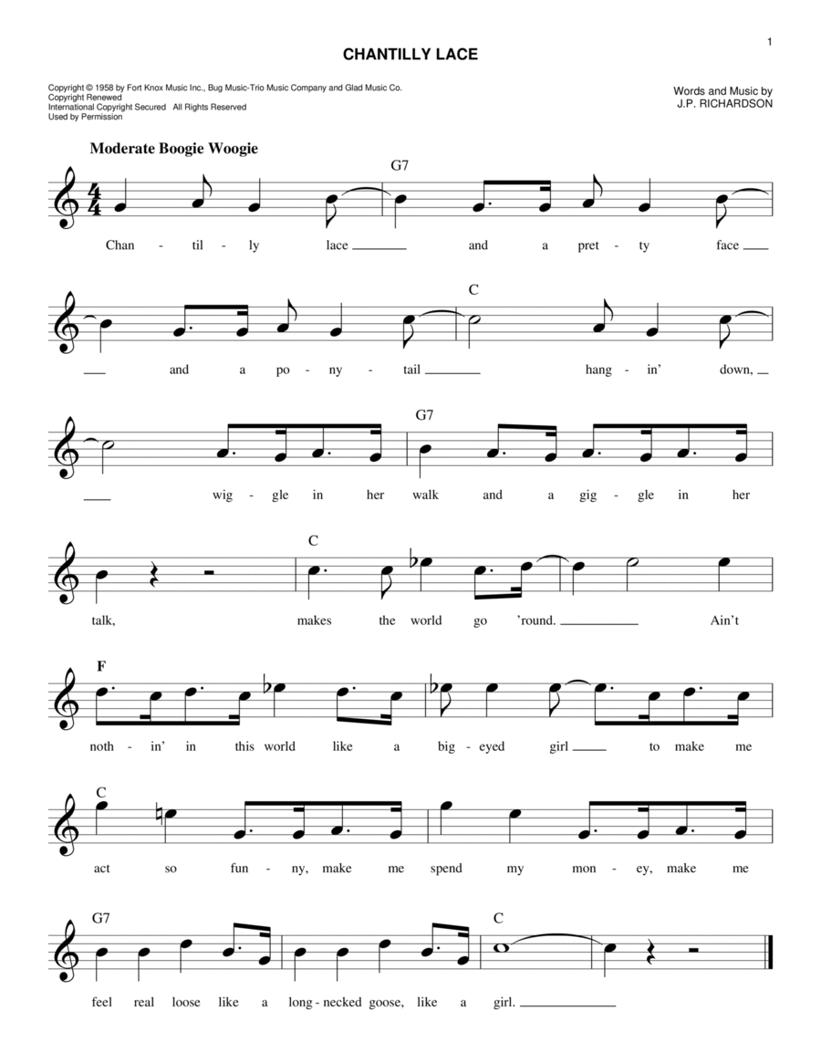 Chantilly Lace Piano scores gallery preview page 1