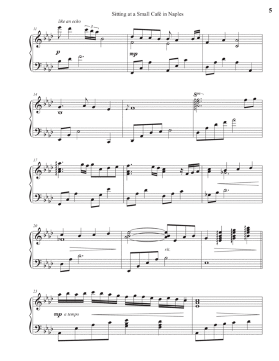 Sitting at a Small Cafe in Naples Piano Solo scores gallery preview page 5