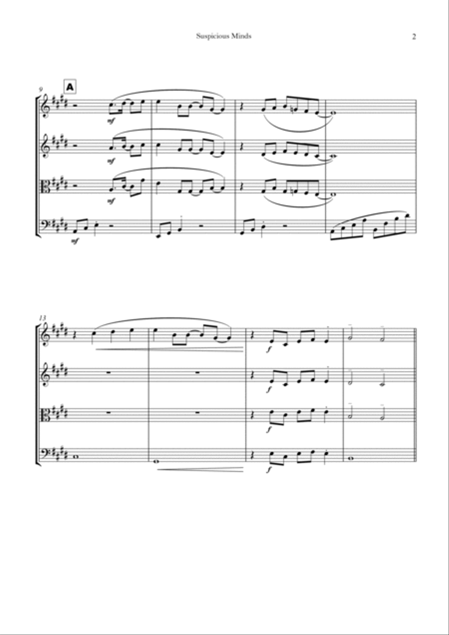 Suspicious Minds String Quartet scores gallery preview page 2