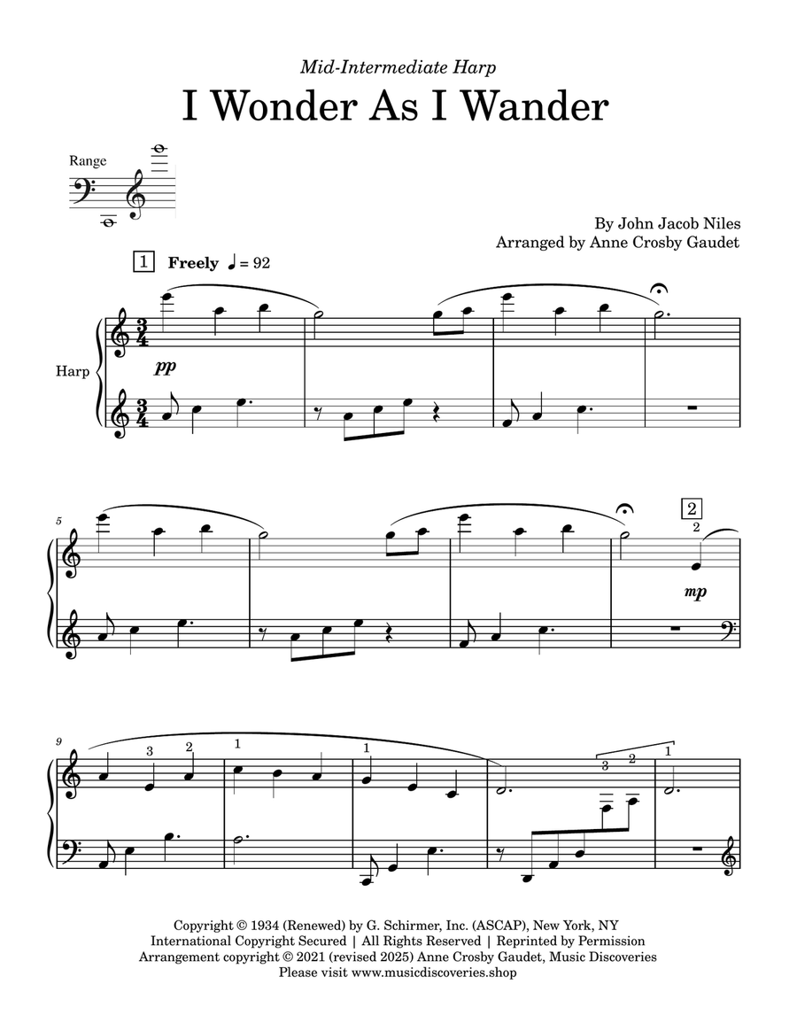 I Wonder As I Wander Harp scores gallery preview page 2