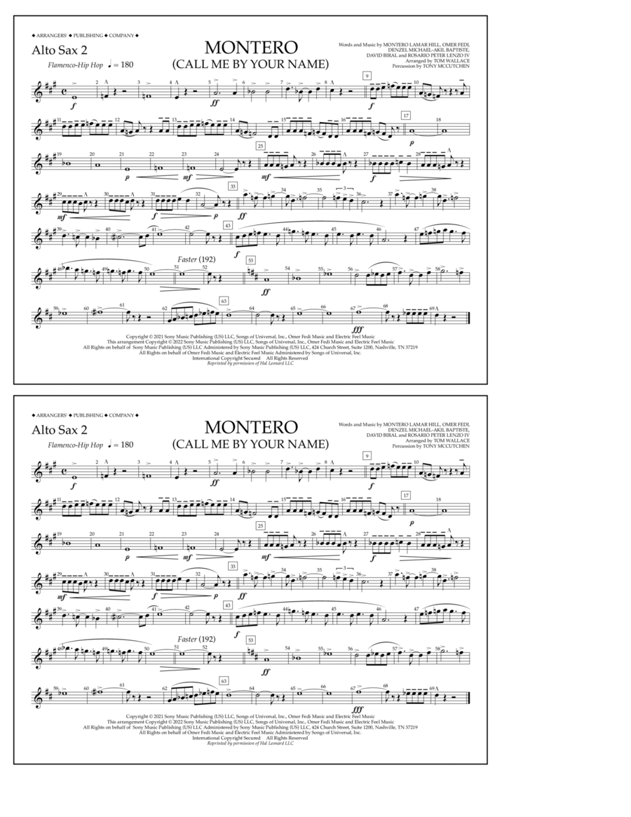 Montero (Call Me By Your Name) (arr. Tom Wallace) - Alto Sax 2 Marching Band scores gallery preview page 1