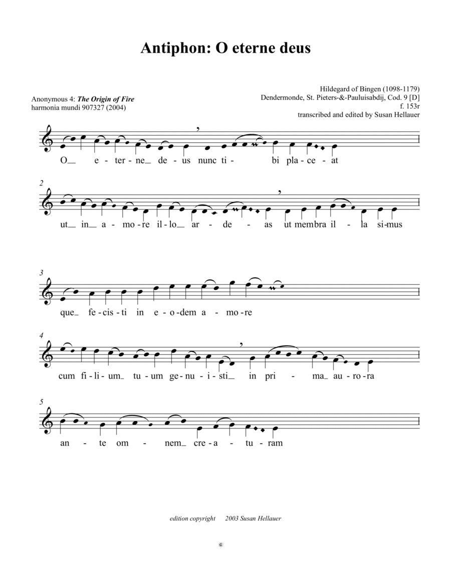 Antiphon: O eterne deus, from Anonymous 4: "The Origin of Fire" - Score Only