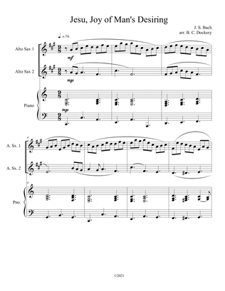 Jesu, Joy of Man's Desiring (Alto Sax Duet) with optional piano accompaniment