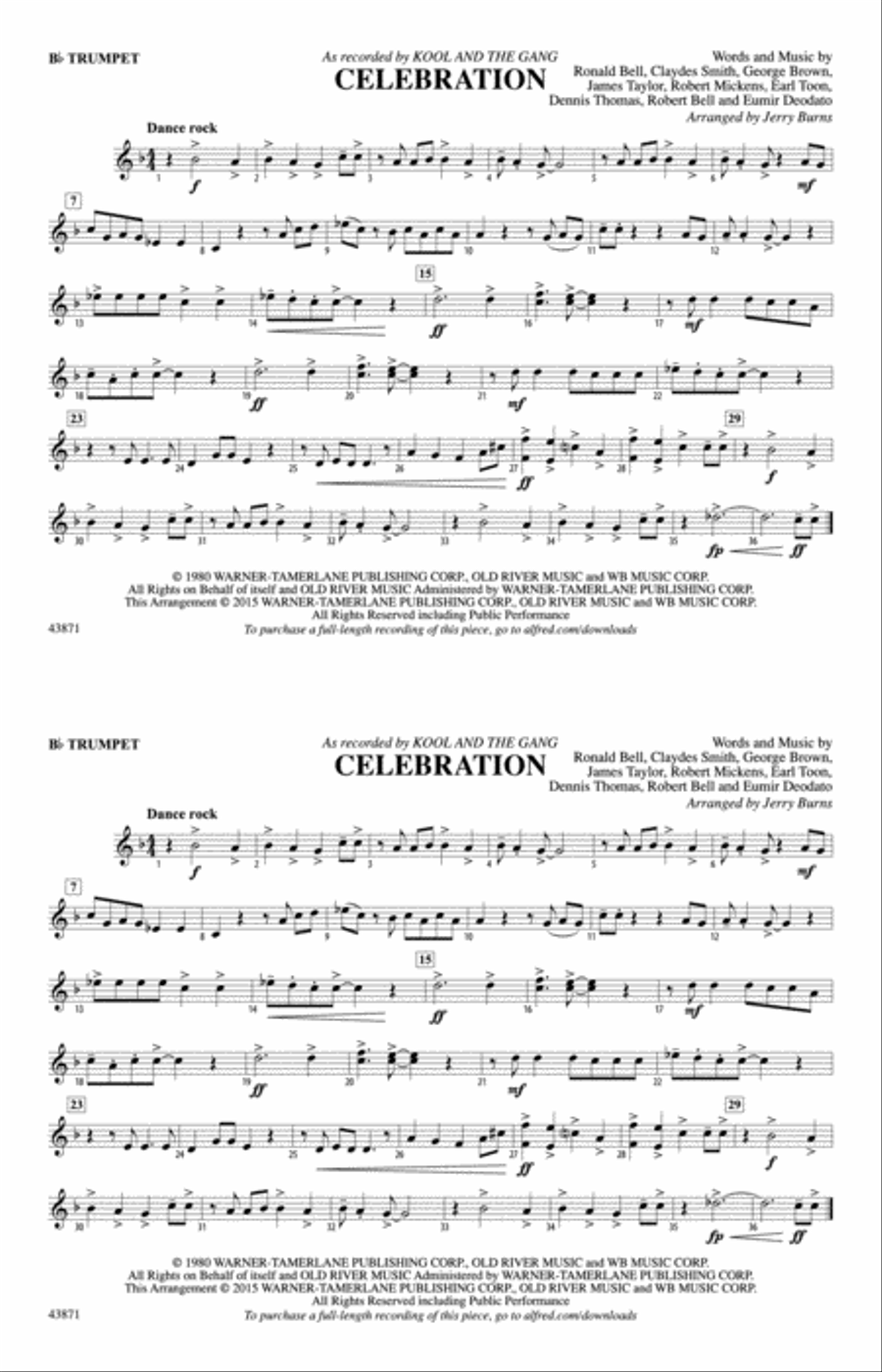 Celebration: 1st B-flat Trumpet Marching Band scores gallery preview page 1