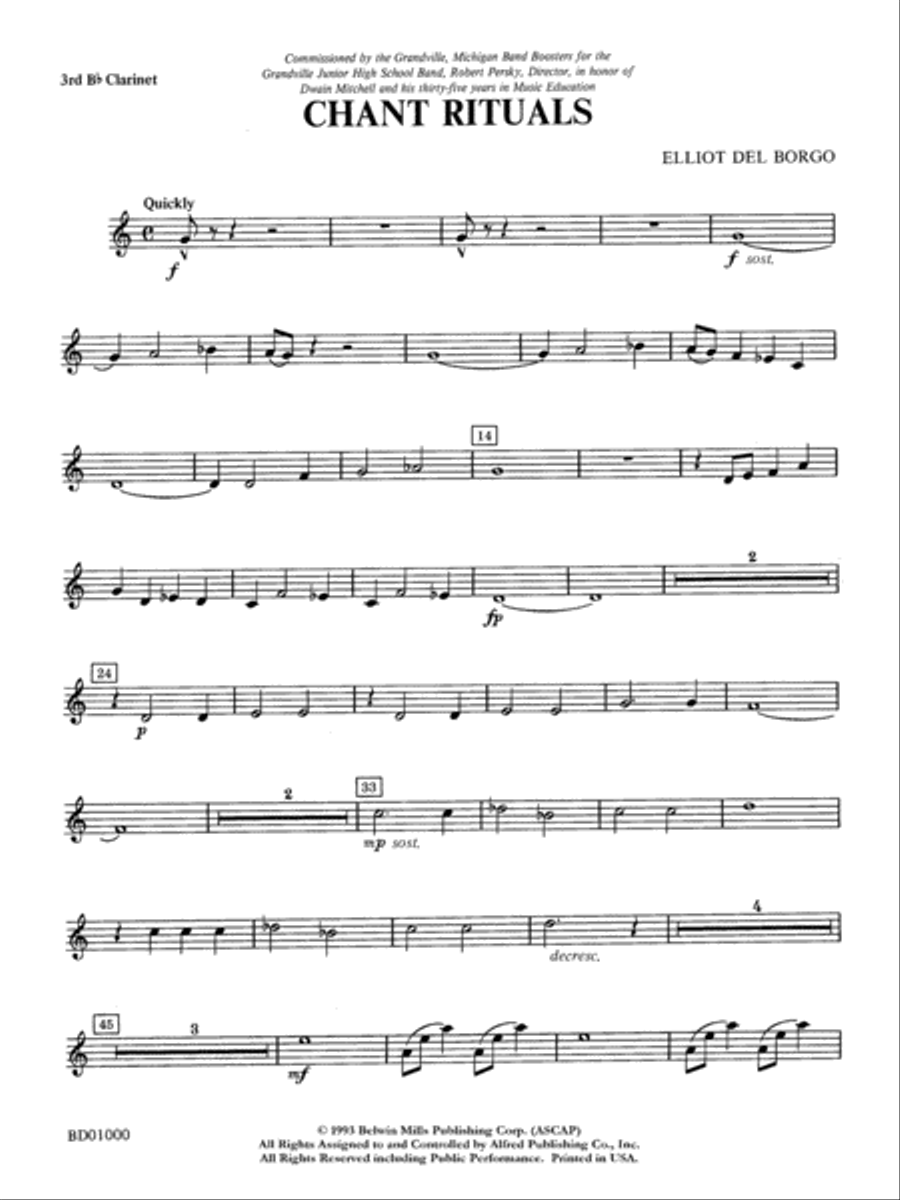 Chant Rituals: 3rd B-flat Clarinet Concert Band scores gallery preview page 1