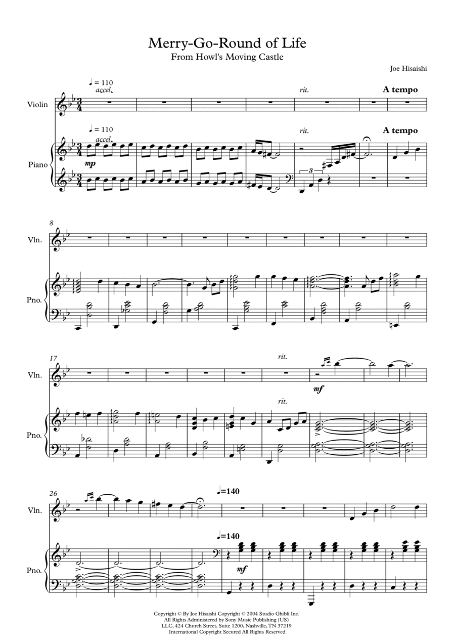 Merry-go-round Of Life Violin Solo scores gallery preview page 1