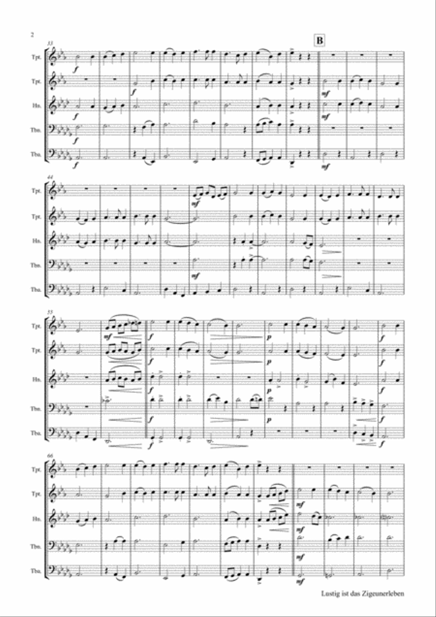 Lustig ist das Zigeunerleben - German Folk Song - Oktoberfest - Brass Quintet Brass Quintet scores gallery preview page 2