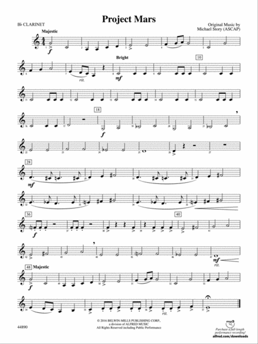 Project Mars: 1st B-flat Clarinet Concert Band scores gallery preview page 1