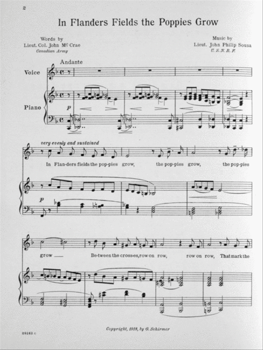 In Flanders Fields The Poppies Grow. Song With Piano Accompaniment Voice scores gallery preview page 3