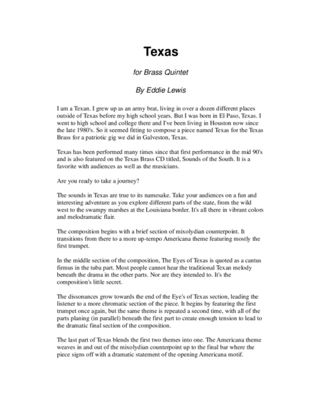 Texas for Brass Quintet by Eddie Lewis