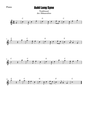 Auld Lang Syne Piano sheet music. Piano christmas music to Beginners.