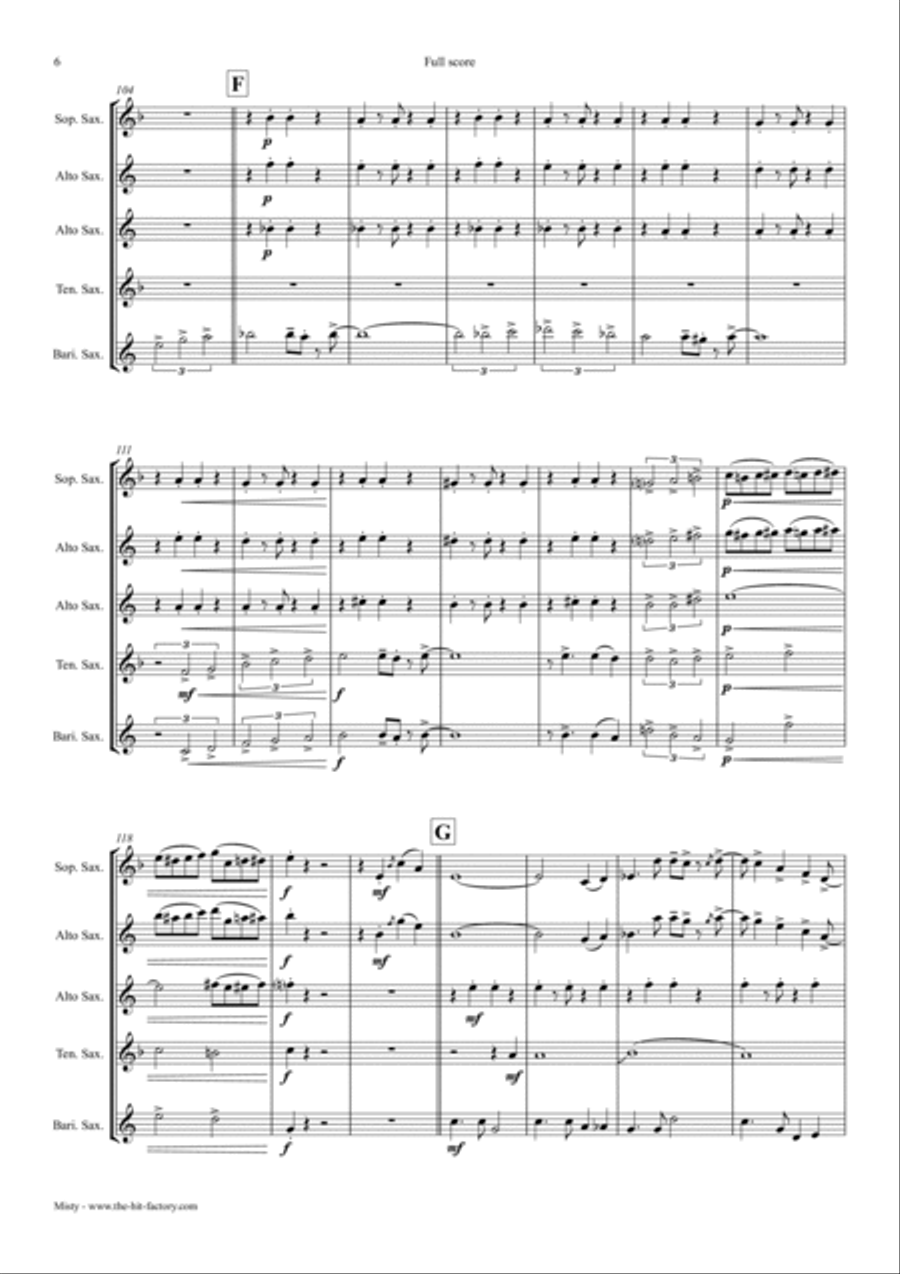 Misty Saxophone Quartet scores gallery preview page 6
