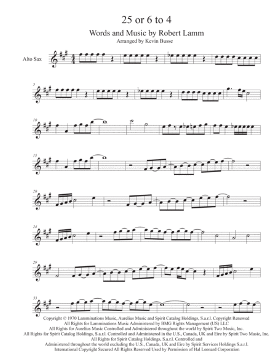 25 Or 6 To 4 Alto Saxophone scores gallery preview page 1