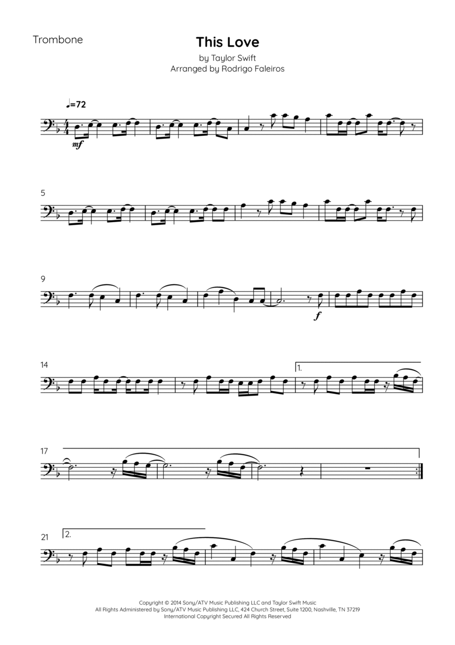 This Love Trombone Solo scores gallery preview page 1